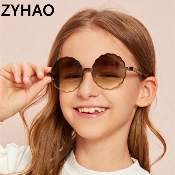 

2020 new frameless kids sunglasses fashion cute flower round sunglasses uv400 eyewear for boys girls baby children sun glasses, White;black