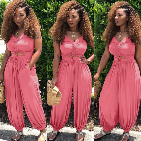 

one piece outfits women's spaghetti strap sleeveless v neck long bloomers pants loose casual jumpsuits romper, Black;white