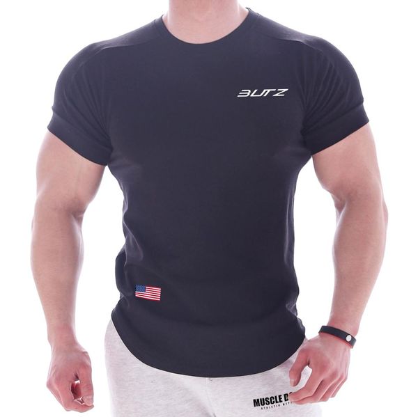 

running shirt men gym short sleeve t shirt fitness training workout sport clothing bodybuilding dry fit tees sportwear, Black;blue