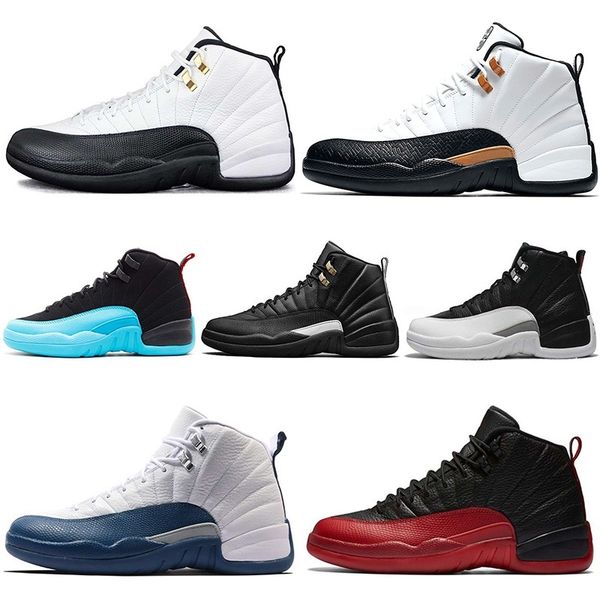 

discount mens 12s cny basketball shoes taxi black white the master flu game gamma french blue playoffs sports trainers sneakers size 41-47
