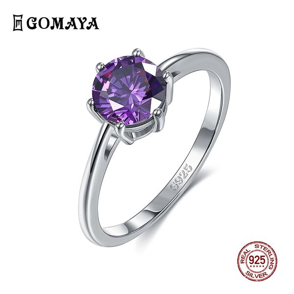 

gomaya gemstones amethyst 925 silver ring blue sapphire ring silver 925 aquamarine for women promise engagement rings, Golden;silver
