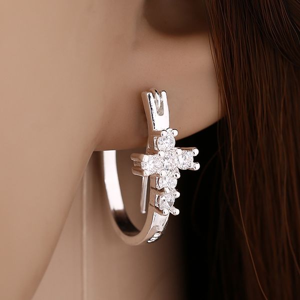 

new crystal jesus christ cross hoop earrings for women u shape croix earring fashion jewelry, Golden;silver