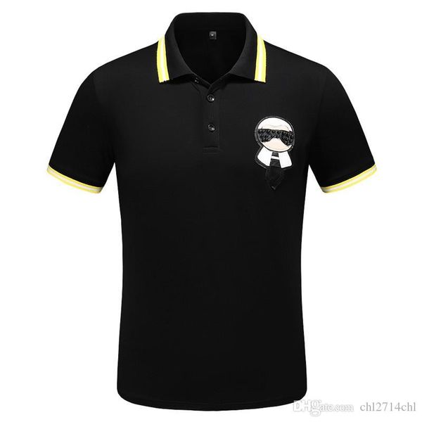 

summer new lapel short-sleeved men's cotton pure color embroidery animal breathable high-grade fashion casual t-shirt, White;black