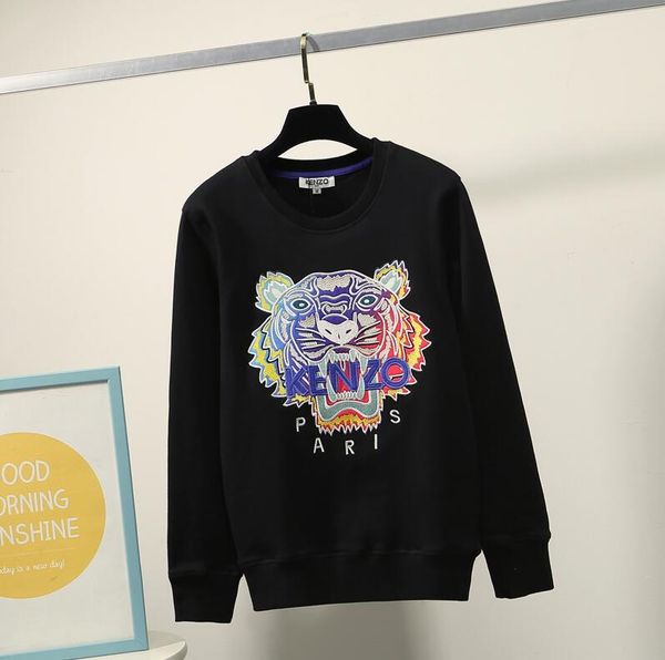 

вышивание головы тигра свитер мужчина качество женщина высокой длинным рукавом o-образным вырезом свитер hoodies толстовки прыгун лучшее кач, Black