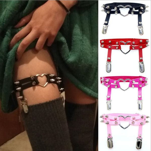 

women elasticity harness heart leg chain garter belts cosplay spike elastic thigh ring garter, Black;white