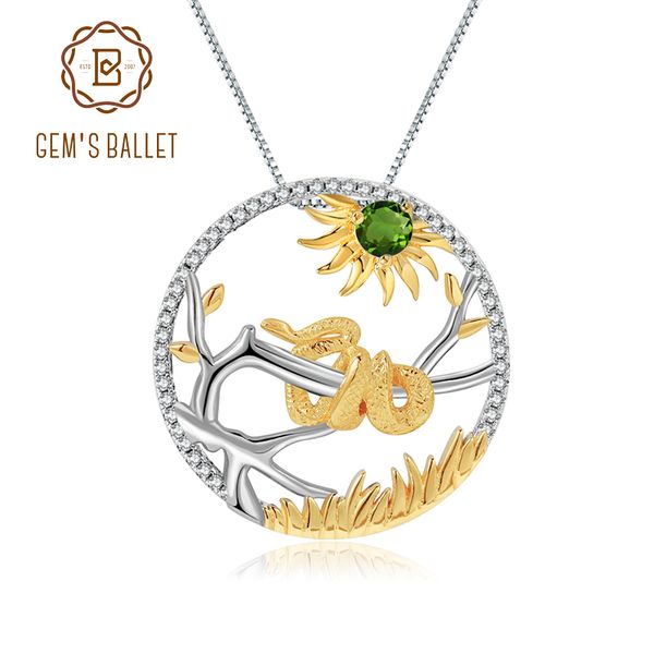 

gem балетных 925 стерлингового серебра ручной работы китайского зодиака ювелирные изделия природные хромдиопсид змея ожерелье для женщин, Silver