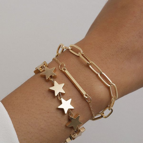 

boho punk heavy metal star chain bracelet bangle women men armband steampunk lock bracelets friend couple jewelry, Black