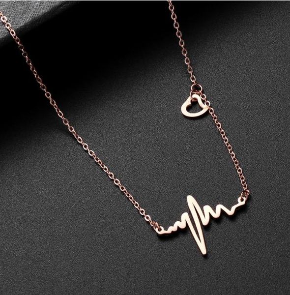 

new electrocardiogram titanium steel necklace 18k rose gold necklace rubik's cube pendant europe and america fashionable gif, Silver