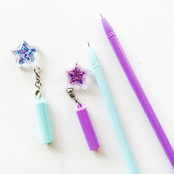 

10pcs/lot shiny colorful star pendant gel pen rollerball pen writing tool school office supply student stationery 0.5mm black