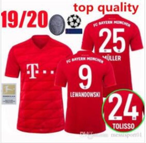 

2019 #25 MULLER Bayern Munich home Soccer Jersey19 /20 Home Red Soccer Shirt #11 JAMES #9 LEWANDOWSKI Football Uniform