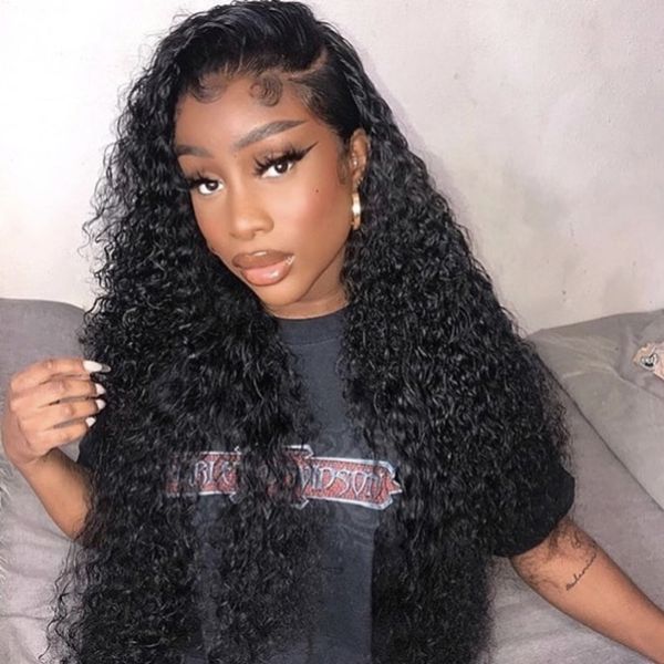 

Full lace wig ilk ba e for black women gluele unproce ed virgin human mala ian ilk lace front curly wig pre plucked hairline