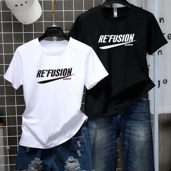 

2019 round collar slim short-sleeved female t-shirt personalized letter simple korean style all-match female, White