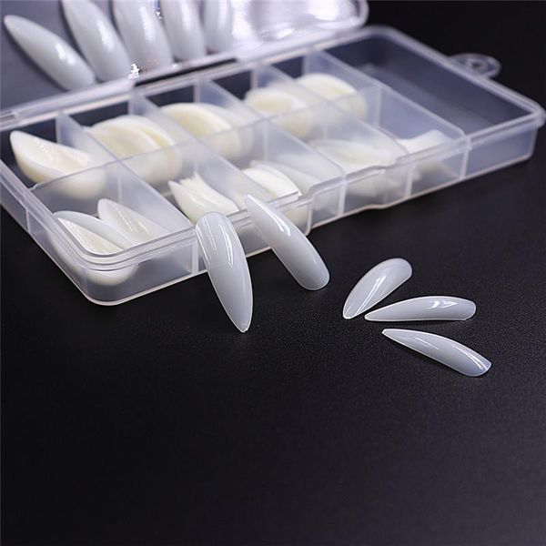 100pcs Moda / caixa Falso prego Artificial longo da bailarina Clear / Natural / branco Falso Coffin Nails Art Tips completa Tampa Manicure + Jewelry Box