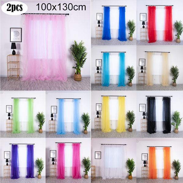 

ouneed 2pc solid color sheer curtains tulle window treatment voile birthday wedding decor curtain for living room july9 rideaux