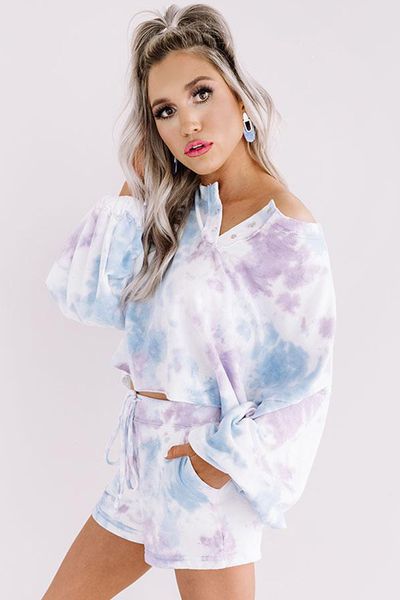 

dhl for pajamas tiedye for ladies pigiama da donna per girocollo tye dye short purple light pink and blue tie dye in stock, White;black