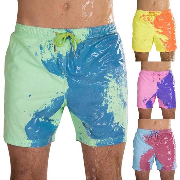 

color-changing beach shorts men quick dry swimwear beach pants warm color discoloration shorts swimming surfing board, White;black