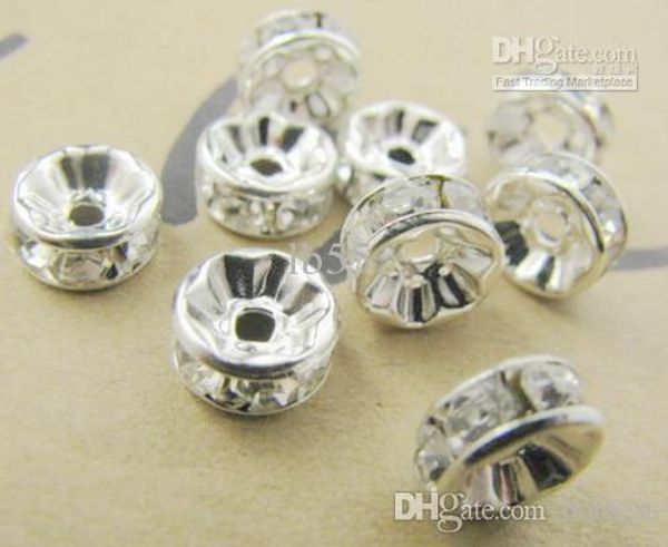 

8mm white clear a rhinestone crystal silver plated rondelle spacer .loose beads jewelry findings. q83