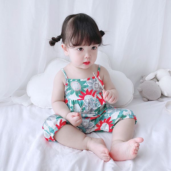 

7plus1 floral toddler girls romper summer suspender bodysuits jumpersuits cotton soft holiday cloth vacation clothing for 3-18m, Blue
