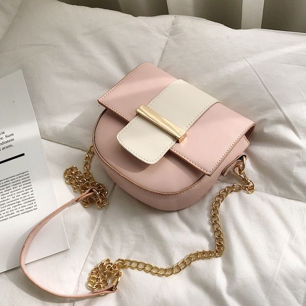 

contrast color saddle bag 2020 spring fashion new pu leather women's handbag chain shoulder messenger bag