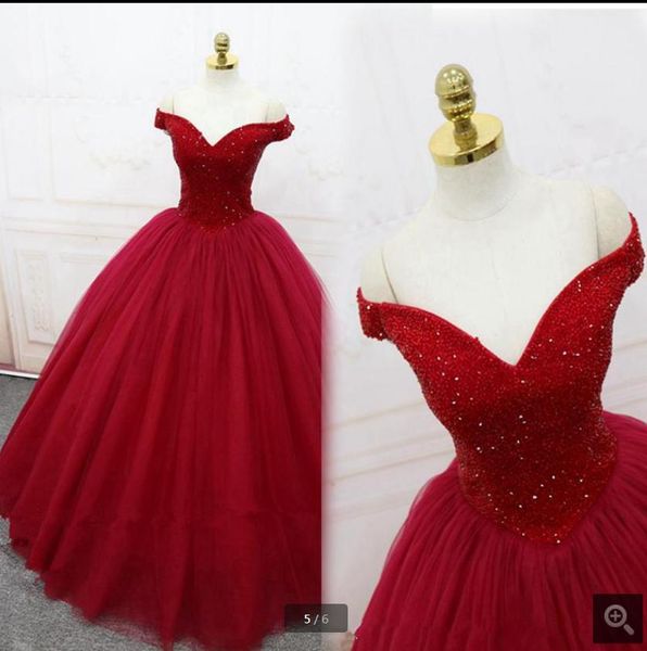 

2019 robe de soiree ball gown off the shoulder prom dress v neckline princess beading sparkly prom dresses selling, Black