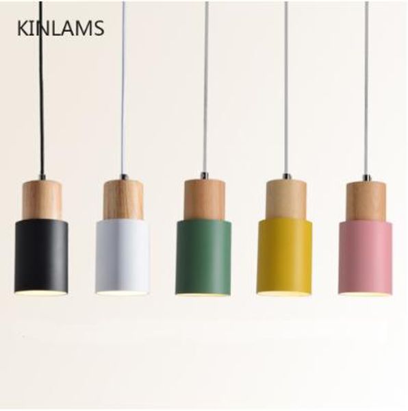 Lampada a sospensione in legno nordico di design semplice Lampada a sospensione a led Lampada a sospensione colorata Apparecchio in alluminio colorato Kitchen Island bar hotel home decor E27