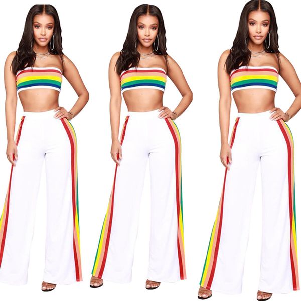

8hg5220 для женщин из двух частей кальсон сексуальных женщин вскользь две цельные полосы радуги завернутый груди outwear снаряжение брюки, White