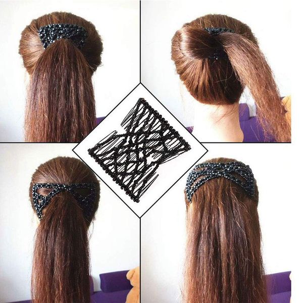 

3pcs beads hair braiders hair combs magic clips stretchable double comb clips diy styling tool for women, Brown