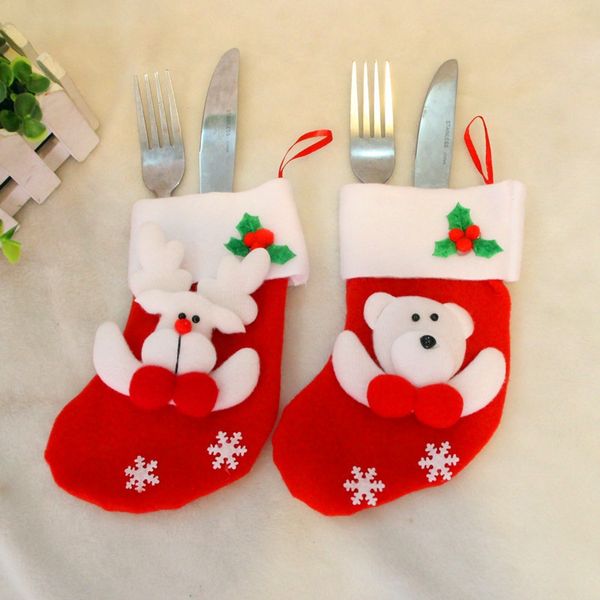 

2pcs bear and deer gift socks knife and fork bag christmas tree ornaments red colorful