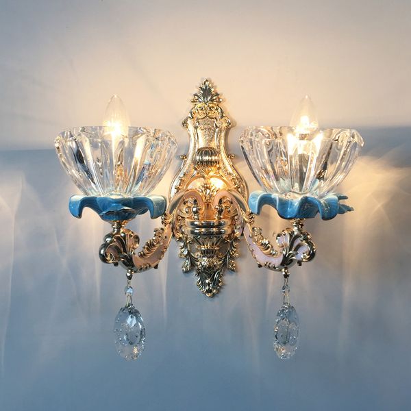 

european crystal wall lights luxury living room background wall lamps bedroom bedside lamp ceramic aisle indoor stairs lighting vanity light