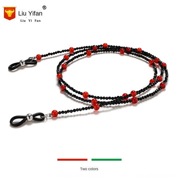 

invde handmade beaded chain anti-slip hanging neck sun presbyopic hanging chain (two-color presbyopic glasses beaded glasses interval beads, Blue