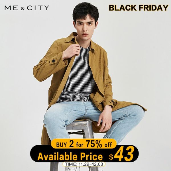 

me&city men 2019 autumn casual long jacket trench coats men fashion handsome solid color warm windbreaker, Tan;black