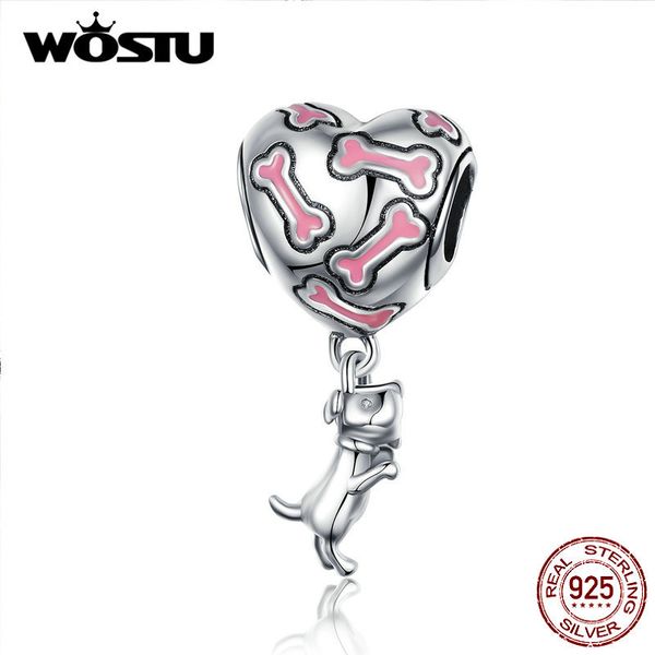 

wostu buddy dog bone сердце мотаться charm 100% стерлингового серебра 925 приспособленный шариками оригинальный браслет ожерелье серебро 925, Bronze;silver