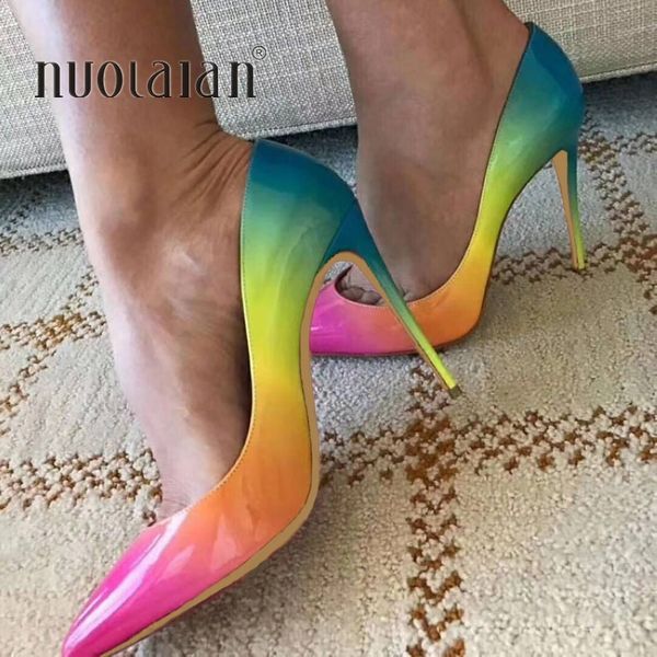 

2019 wedding women lady rainbow color patent leather poined toes high heeled heels shoes stiletto dress shoes pump 12cm 10cm, Black
