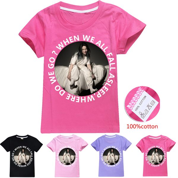 

billie eilish girls tee shirts 4 colors 6-14t kids girls billie eilish printed 100% cotton t shirts tees kids designer clothes dhl ss246, Blue