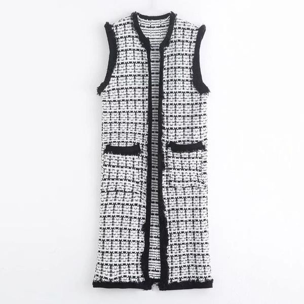 

весенние кардиганы женщины англии офис леди марочные вязальной хаундстут клетчатые sleevesless вскользь кардиганы длинный пиджак женский, Black;white