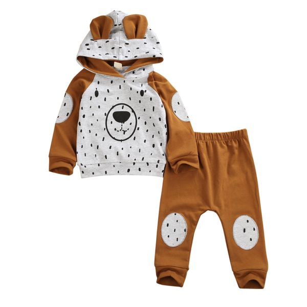 

0-24M Kid Baby Boy Toddler Clothes Sets Animal Print Hooded Sweatshirt Top Pants Outfit Clothes Tracksuit Set
