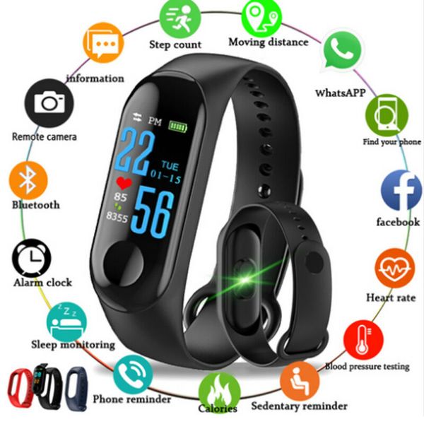 

m3 smart watch heart rate blood pressure monitor sports tracker camera monitor pedometer bracelet wristband men for android ios