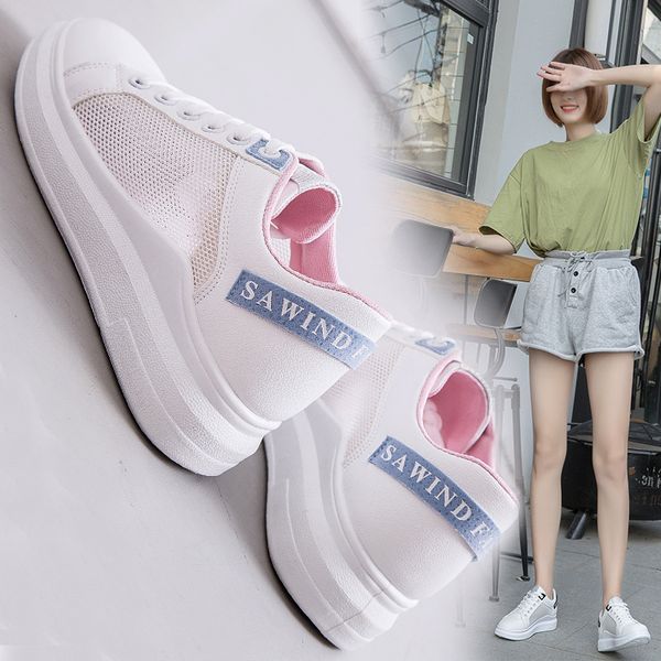 

mesh breathable small white shoes women 2019 spring and summer new joker flat-bottomed red board shoes women ins tide port wind, Black