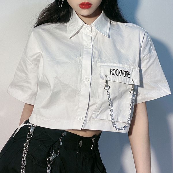 

goth girl harajuku street shirt women letters embroidery loose white blouse new fashion punk grunge style short sleeve shirt