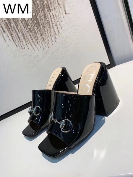 

duping520 selling women s black patent leather square head sandals high heels casual handmade walking tennis sandals slippers mules