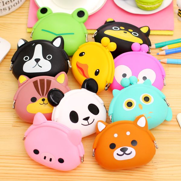 

cute animal mini coin purse silicone coin bag for kids boys girls lovely wallet candy color 15 designs, White