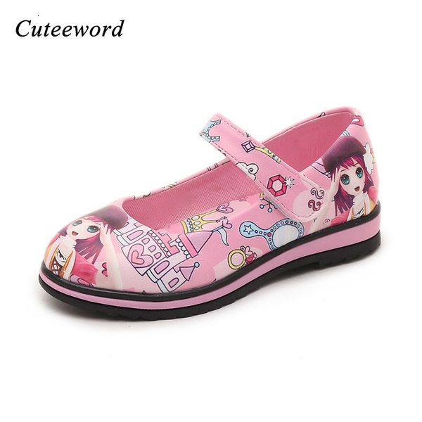 

cute girl causal leather shoes cartoon 3d graffiti print princess shoes for 3-12yrs girls kids children' outdoor sale, Black;grey