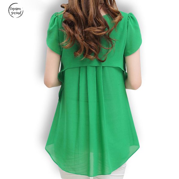 

новая блузка женщины блузка рубашка свободные o шеи шифон лето женский короткий рукав блуза плюс размер 5xl tops, White