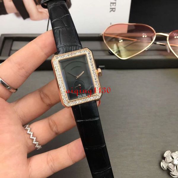

brand ch genuine leather male ladies watch black rectangle diamonds quartz wrist watch clock women boyfriend premiere boy friend, Slivery;brown