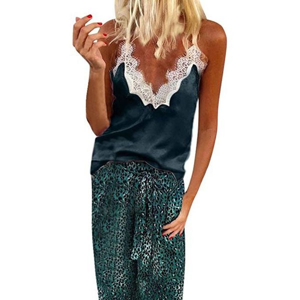 

v neck summer spaghetti strap women camisole fashion vest eyelash lace pullover solid ladies daily casual, White