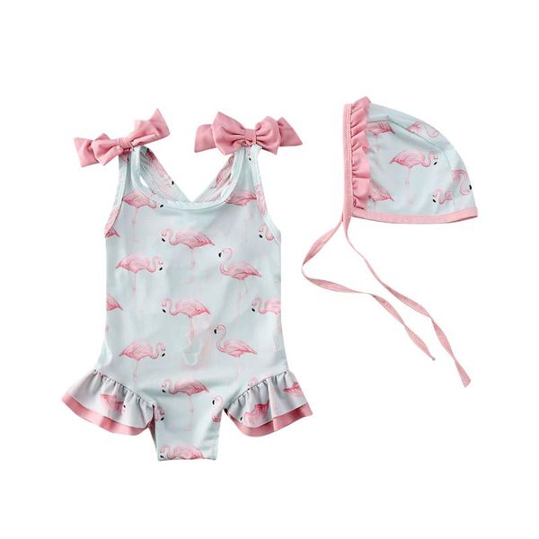 

summer toddler baby girl one-piece lovely swimsuit kids girls flamingo striped bikini beach bathing suit swimwear outfit 1-6y, Black