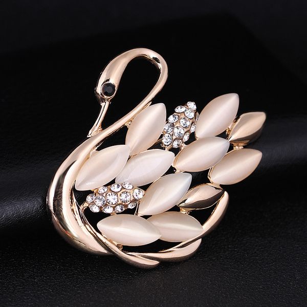 

concise a cat's-eye rhinestone swan cardigan pin suit brooch, Gray