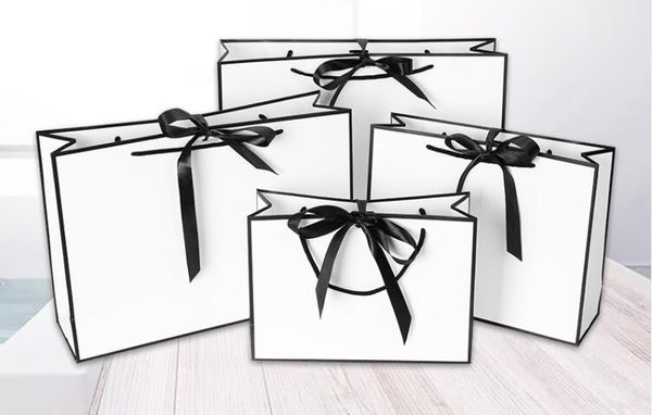 

10pcs large white kraft paper packaging bag,garment gift paper bag with handles,small black shopping bag