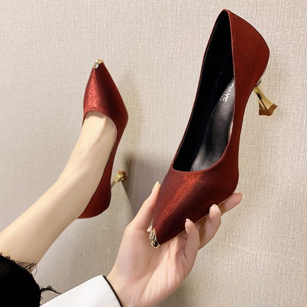 

2020 spring women high heels female shoes women pumps solid slip on pointed toe brand dress shoes wedding shoes w27, Black