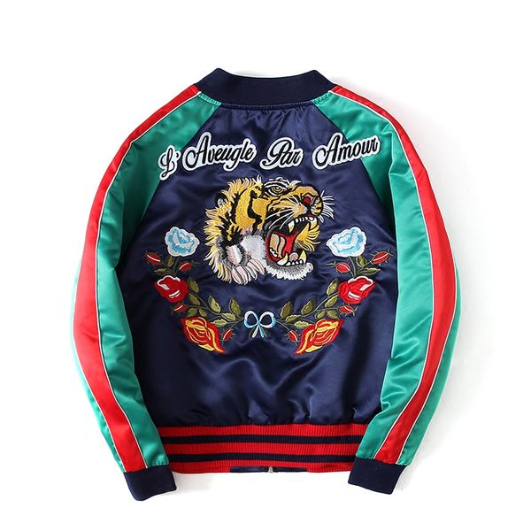 

tiger head embroidery jackets smooth men sukajan yokosuka souvenir spring autumn retro loose baseball jacket coats, Black;brown